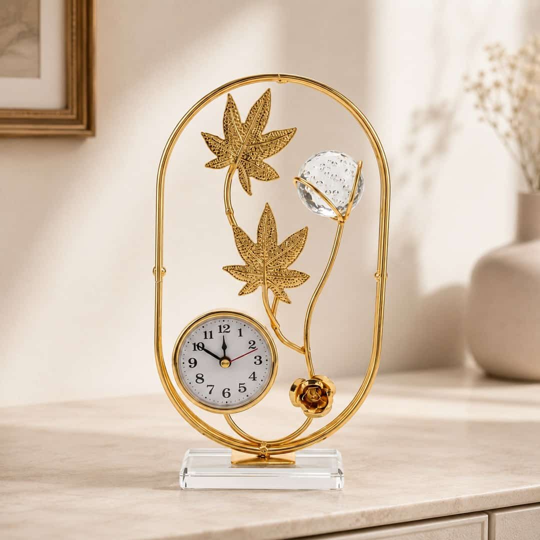 Golden Botanical Table Clock preview image 1