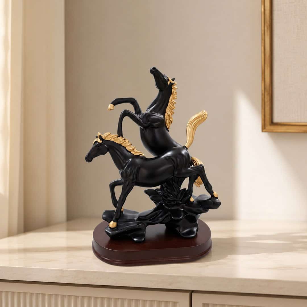 Black Golden Horse Pair Sculpture preview image 1