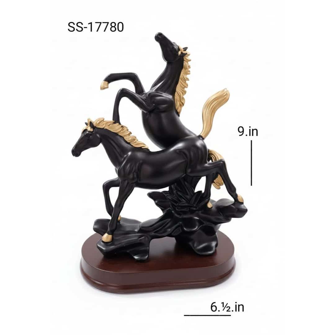 Black Golden Horse Pair Sculpture preview image 2
