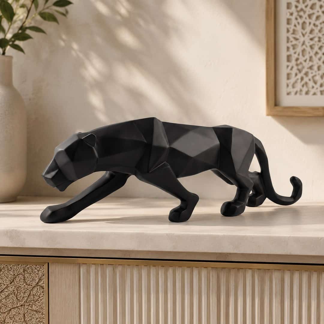 Black Geometric Panther Sculpture preview image 1