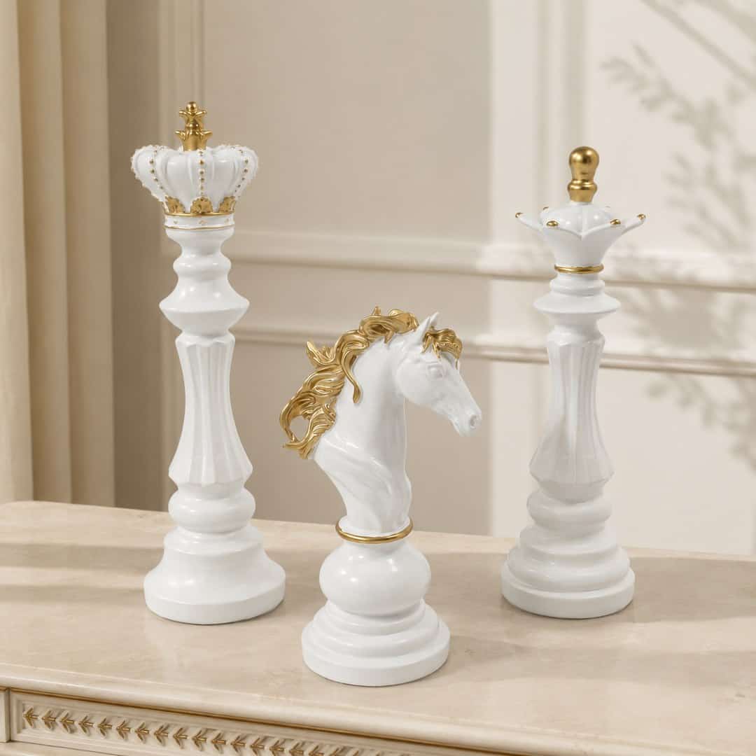 White Gold Chess Sculpture Set preview image 1