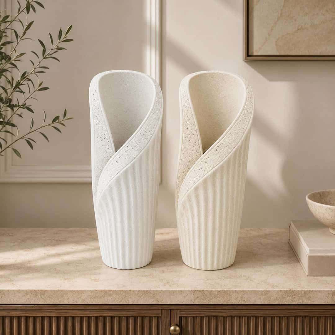 Slim White Sculptural Vase Pair preview image 1