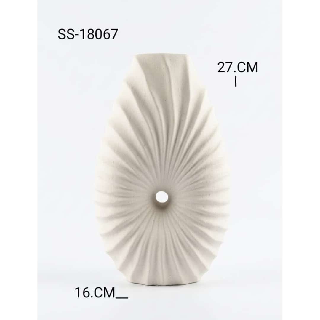 White Ribbed Round Ceramic Vase preview image 2
