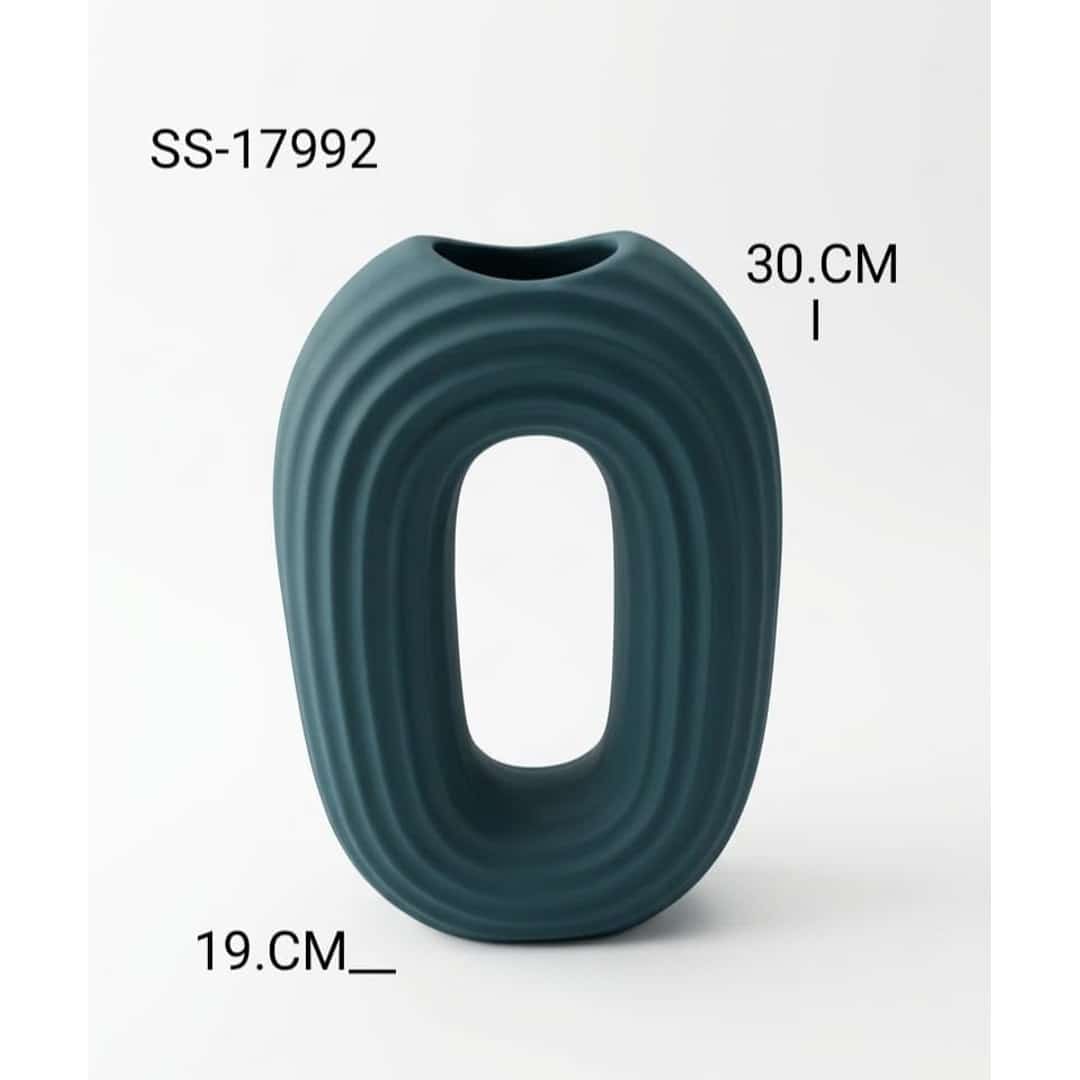 Teal Ribbed Ceramic Vase preview image 2