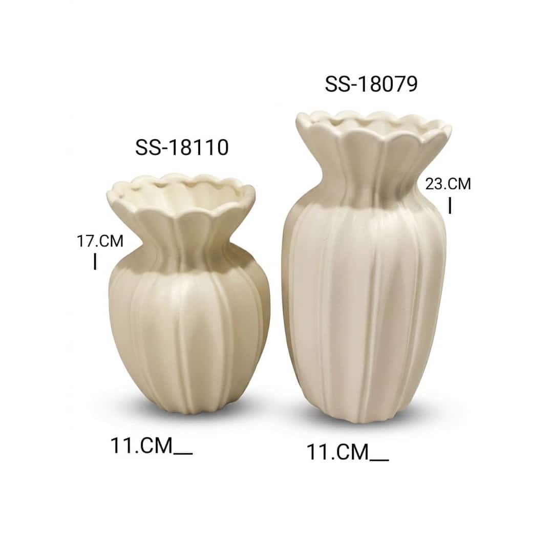 Ivory Ribbed Ceramic Vase Pair preview image 2