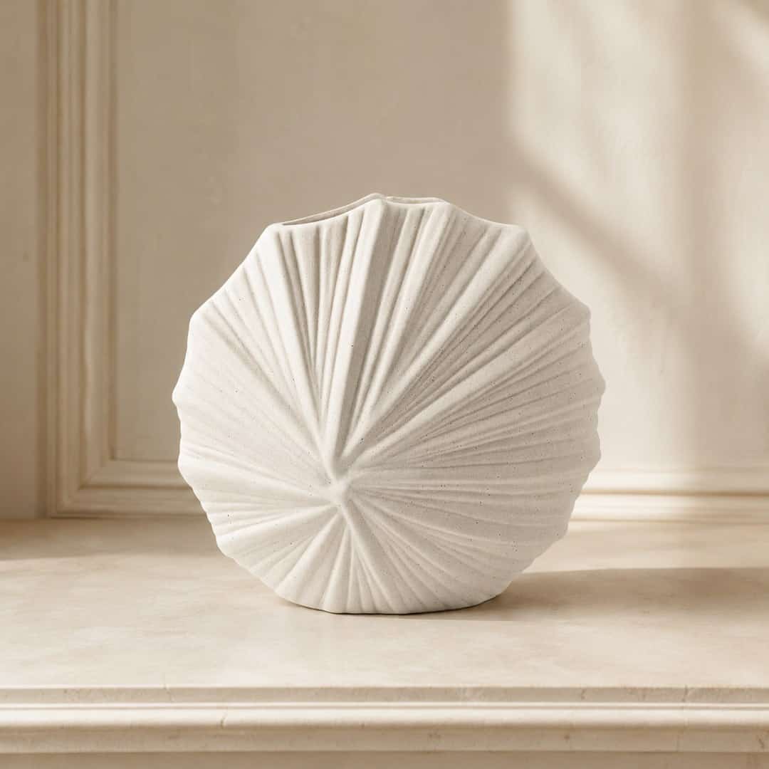White Shell-Texture Ceramic Vase preview image 1