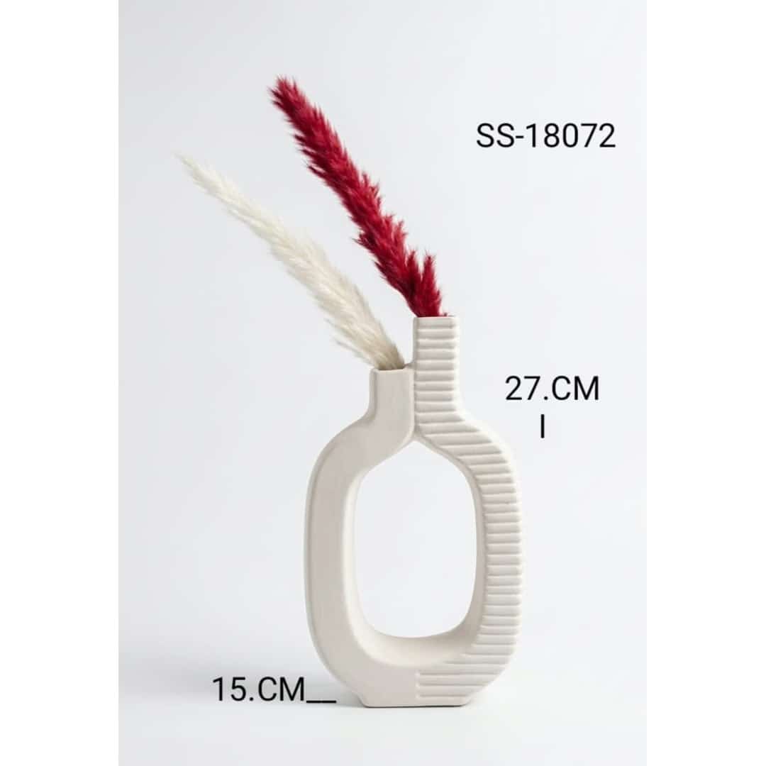 Cream Ribbed Loop Decorative Vase preview image 2