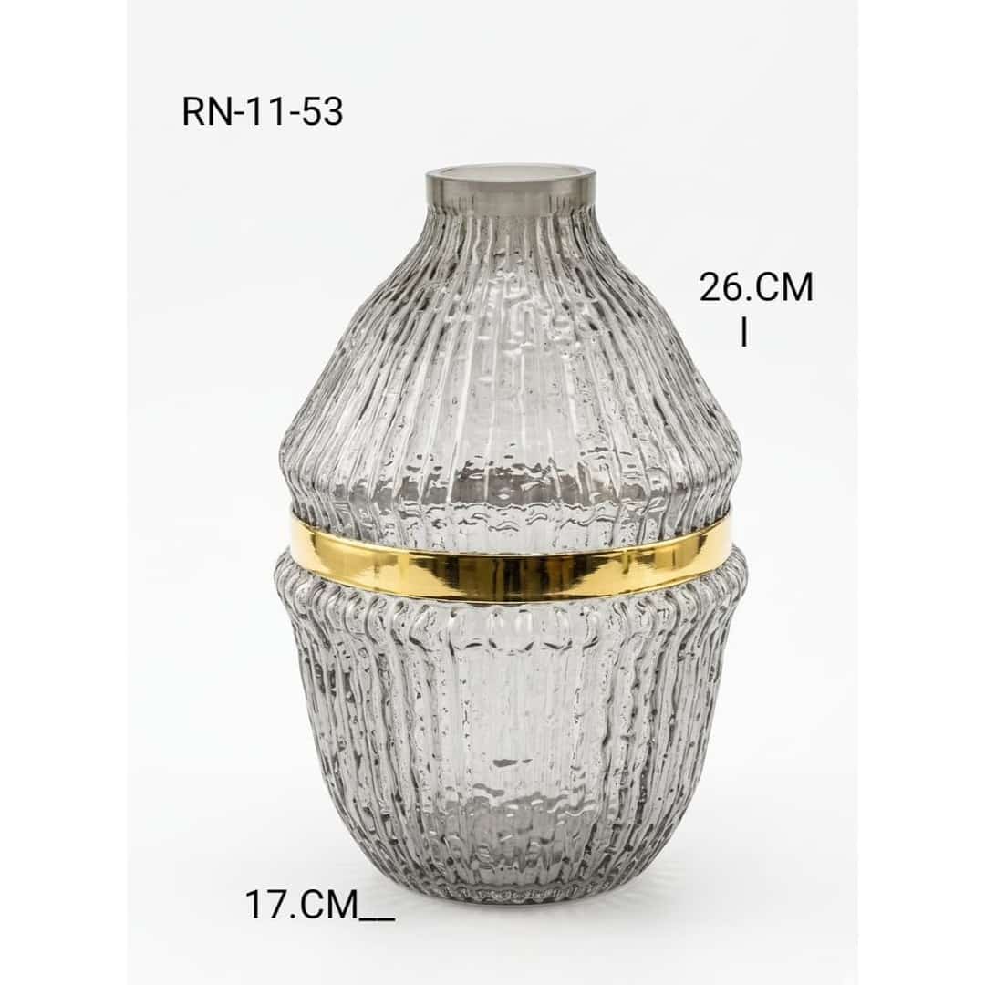 Gold-Tone Ribbed Glass Vase preview image 2
