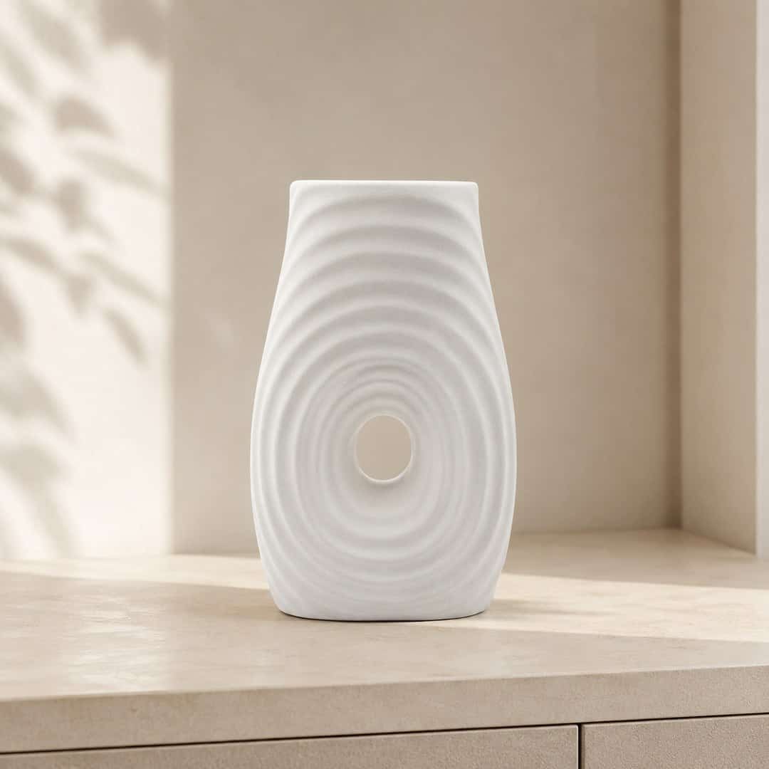 Rippled Ivory Decorative Vase preview image 1