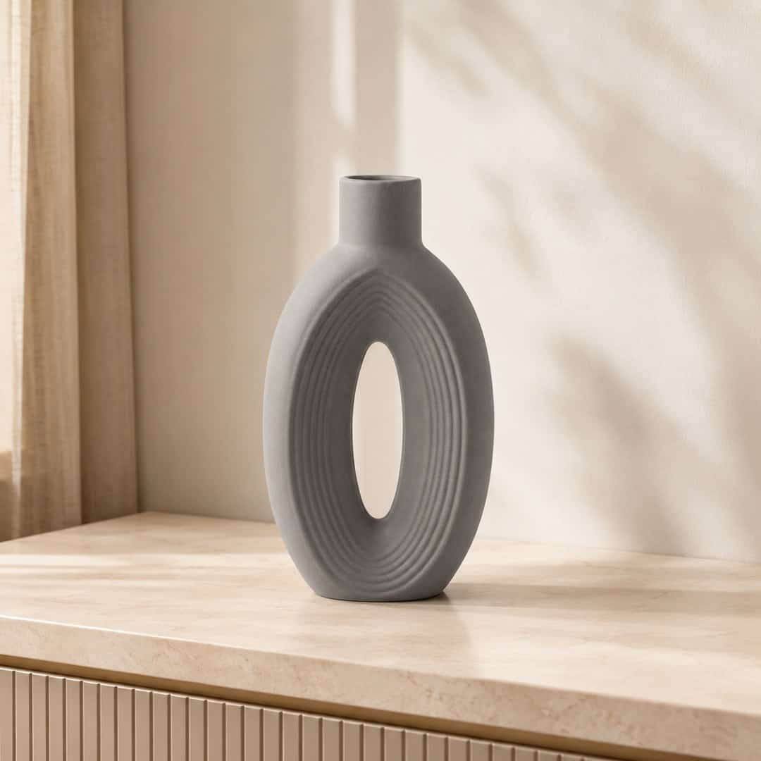 Gray Ribbed Loop Decorative Vase preview image 1