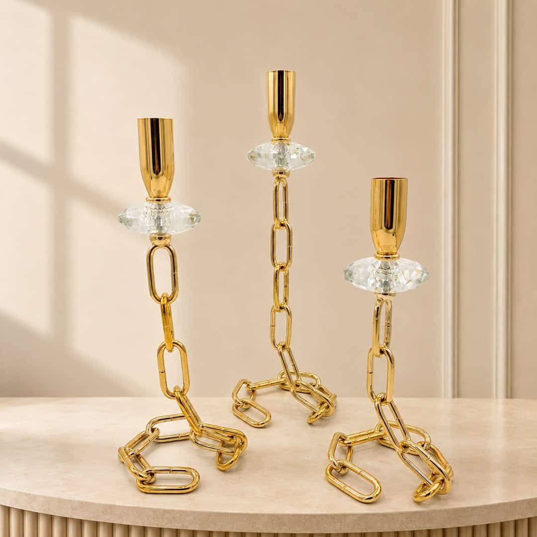 Gold Chain-Link Candleholder Set preview image 1