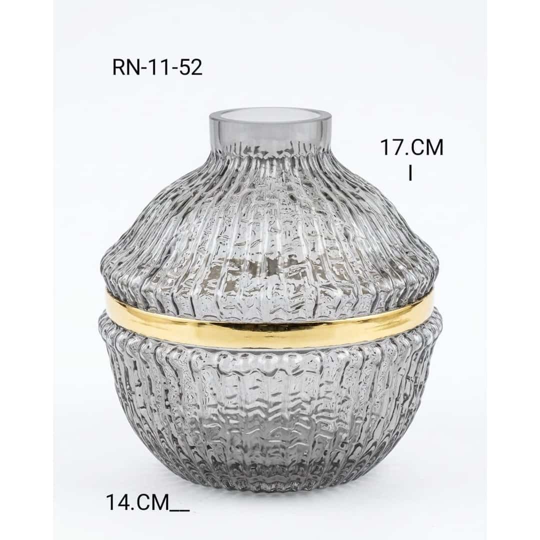 Gold-Band Ribbed Glass Jar preview image 2