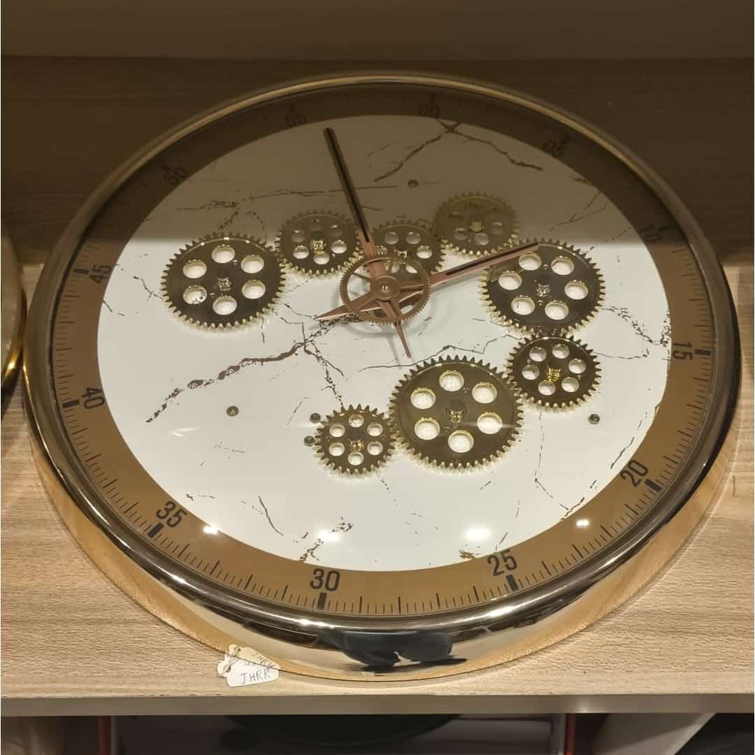 White Marble Look Gold Gear Wall Clock preview image 2