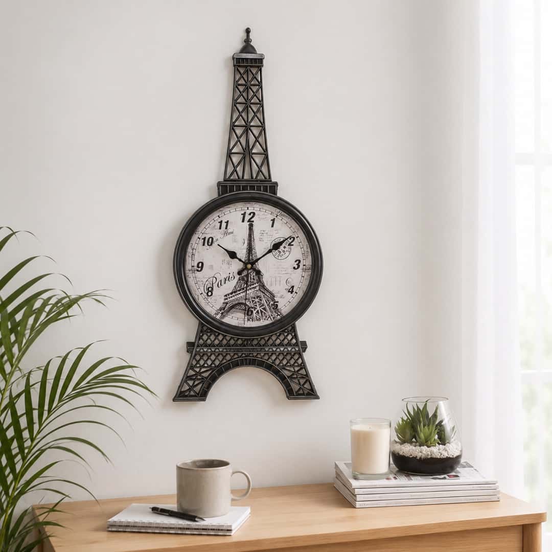 Black Eiffel Tower Paris Wall Clock