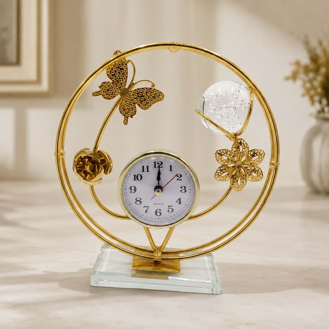 Golden Floral Table Clock