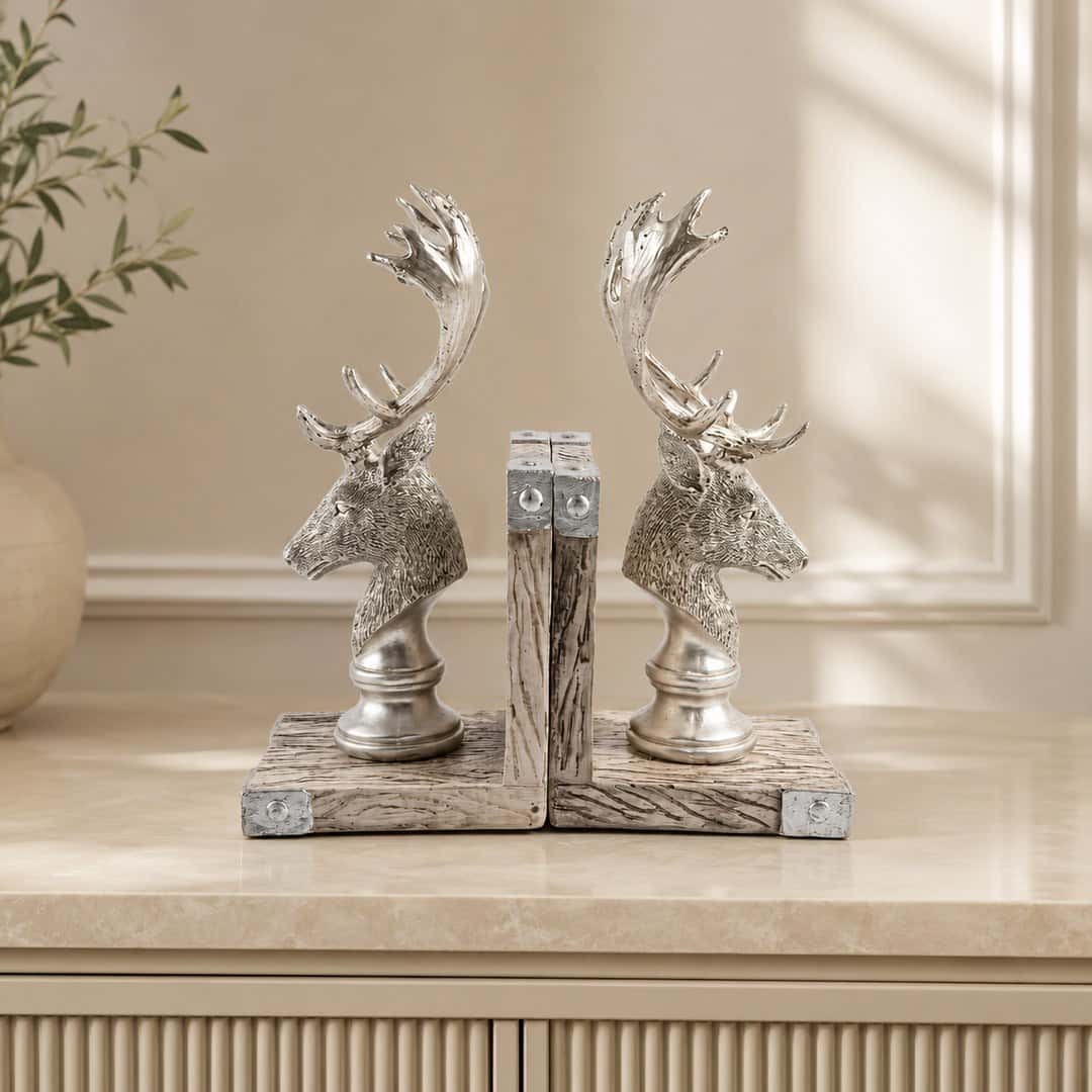 Silver Deer Bookend Pair