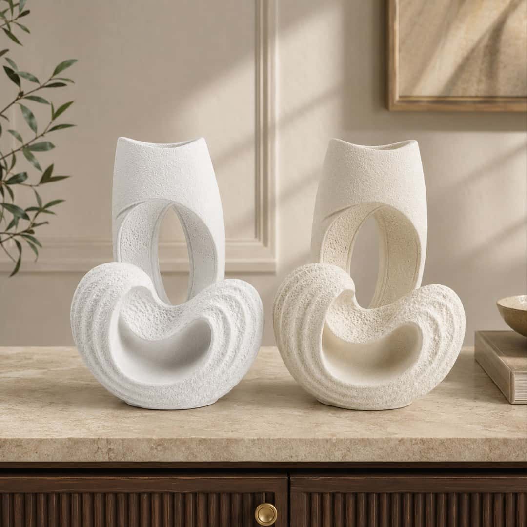 White Ceramic Loop Vase Set