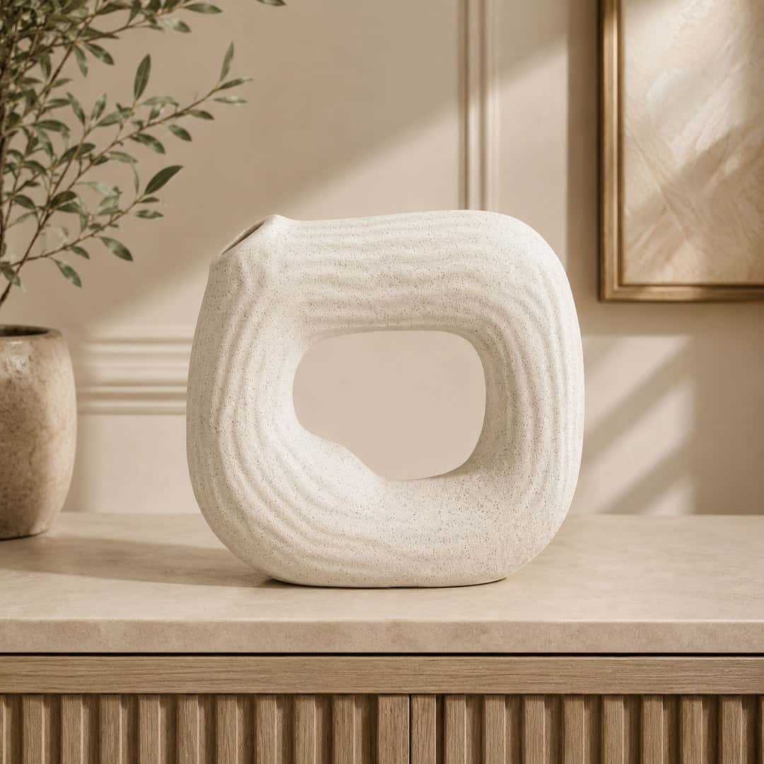 White Speckled Round Ceramic Vase