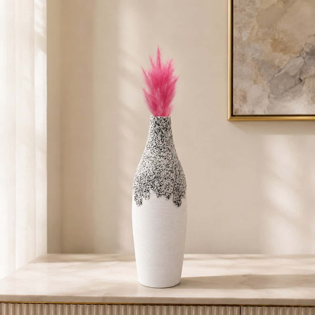 Pink Plume White Ceramic Vase