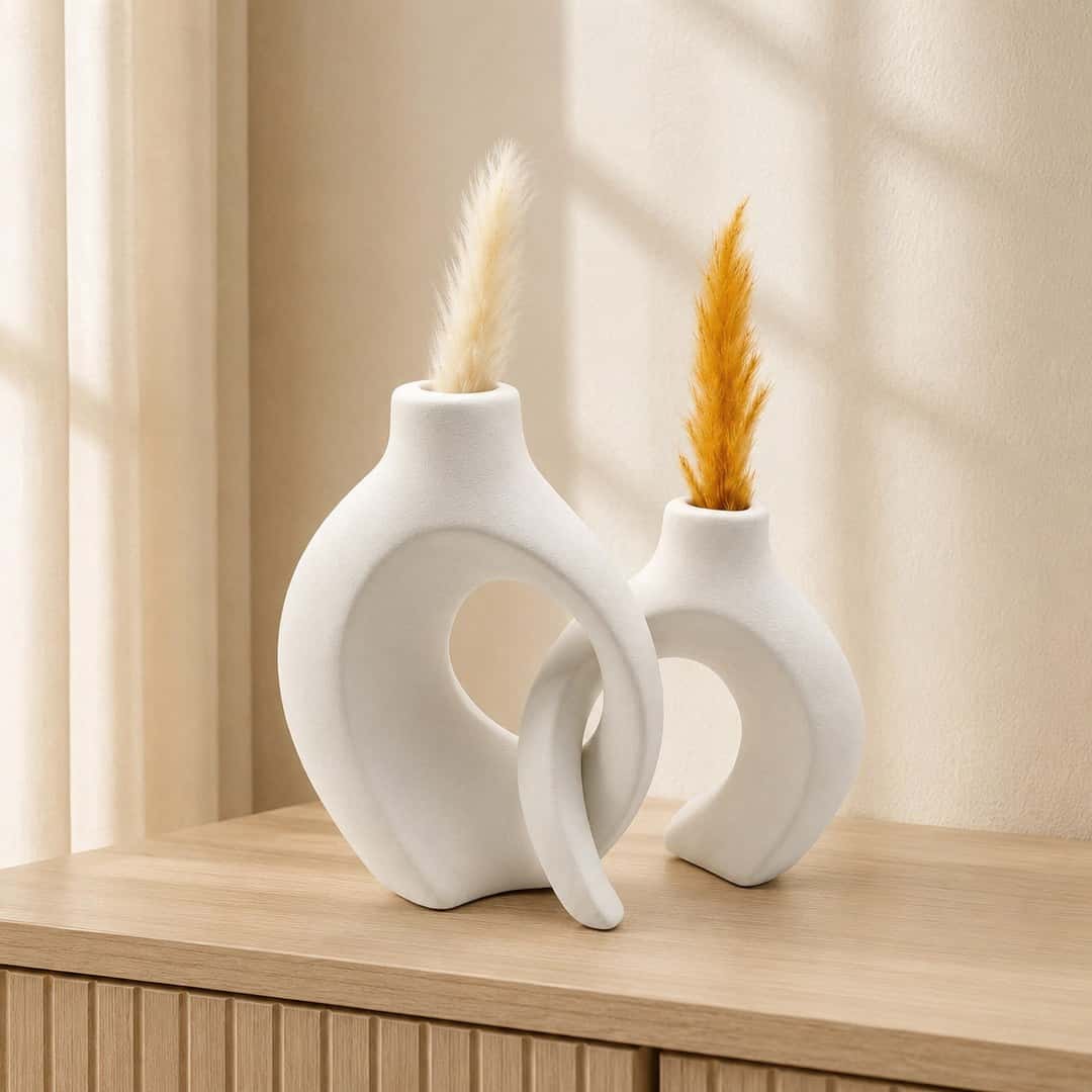 Twin Sculptural Pampas Vase Set