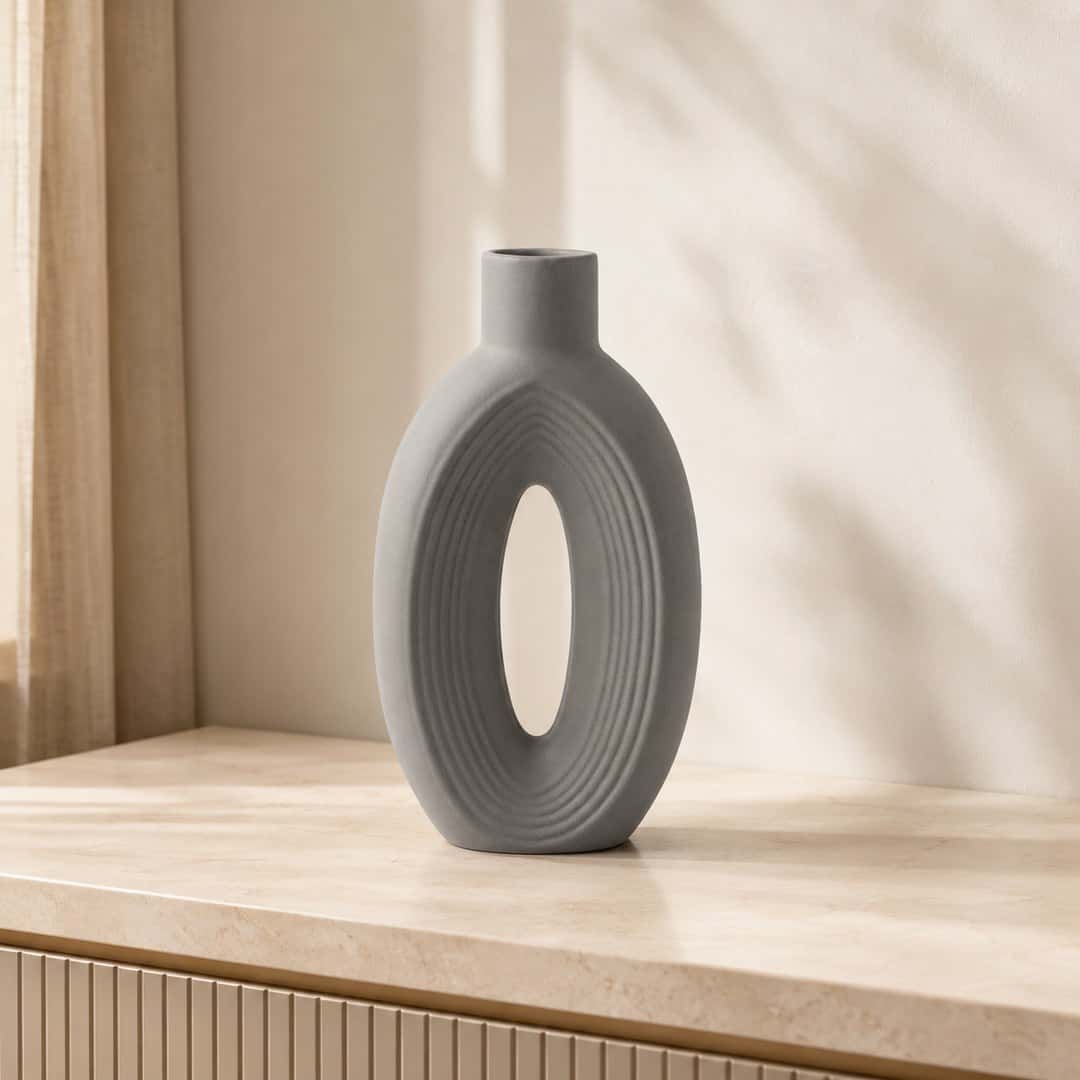 Gray Ribbed Loop Decorative Vase