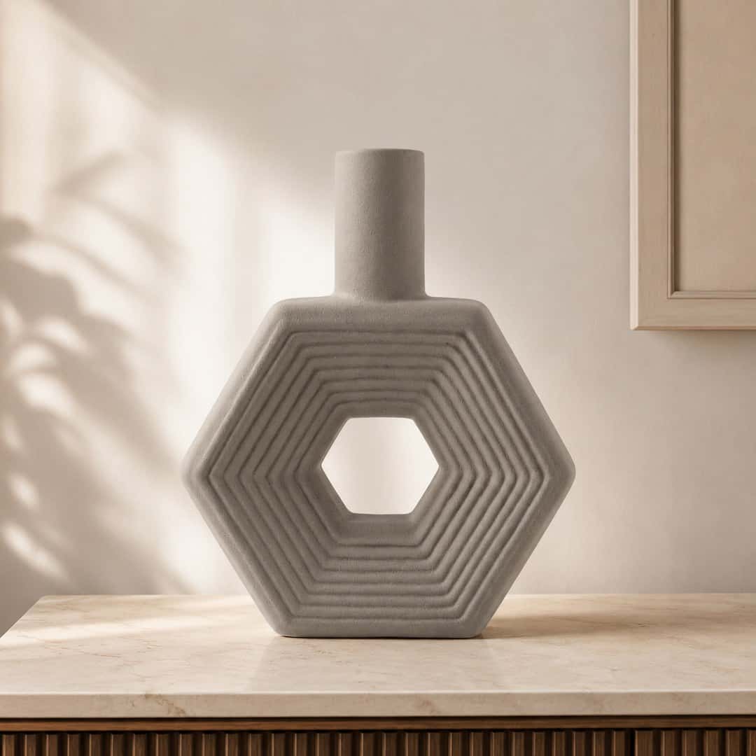 Gray Hexagon Sculptural Vase