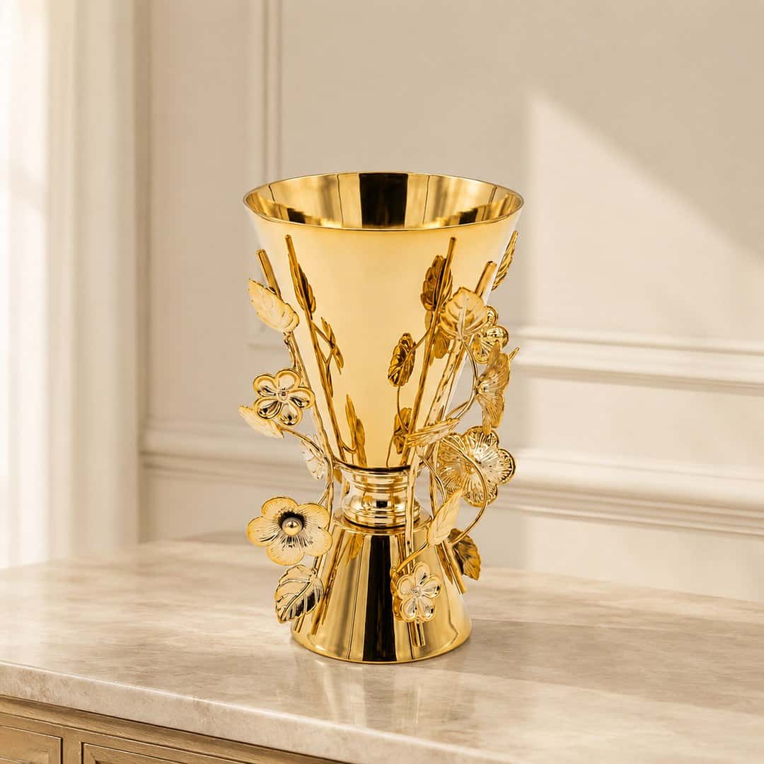 Gold-Tone Floral Urn Vase