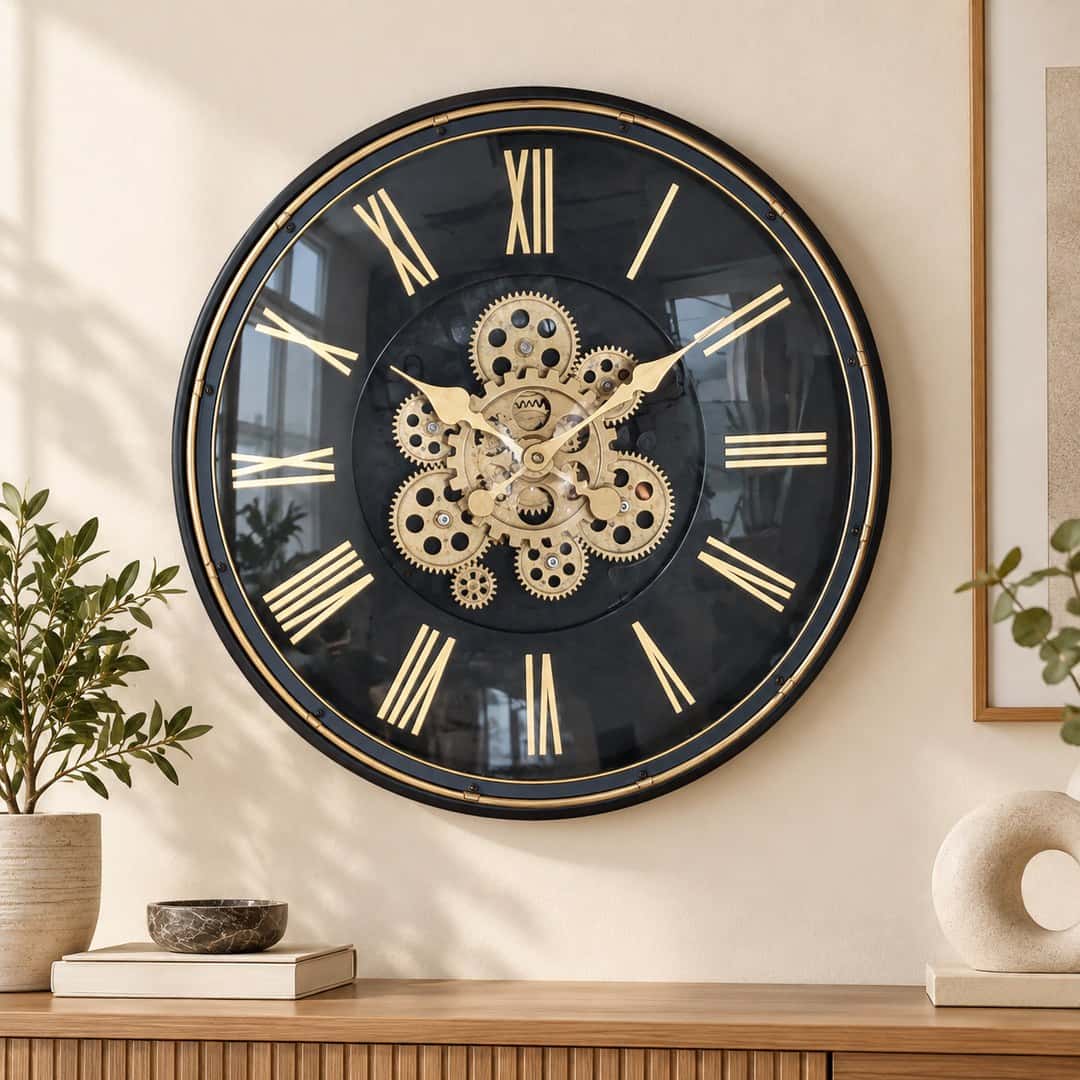 Black Gold Roman Gear Wall Clock