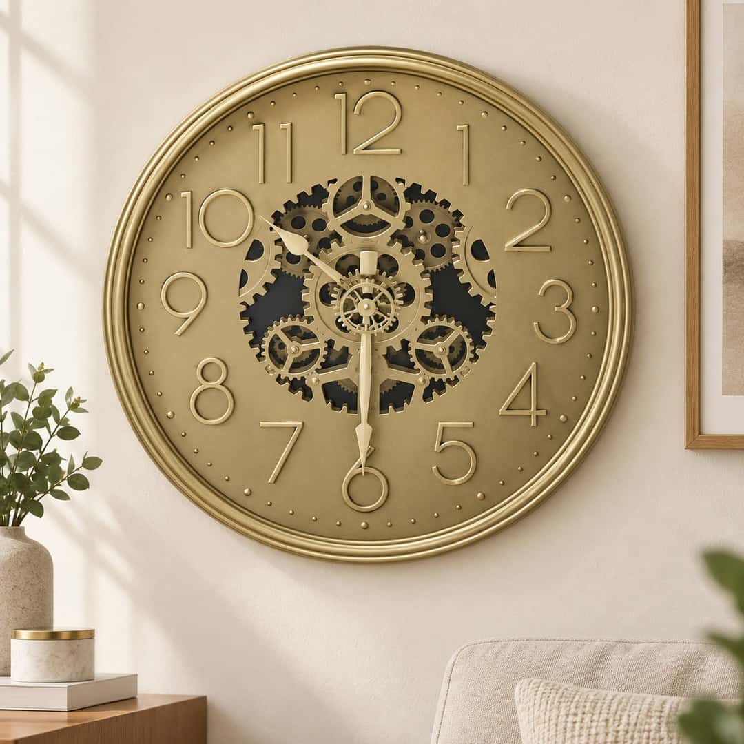 Gold Numeral Gearwork Wall Clock