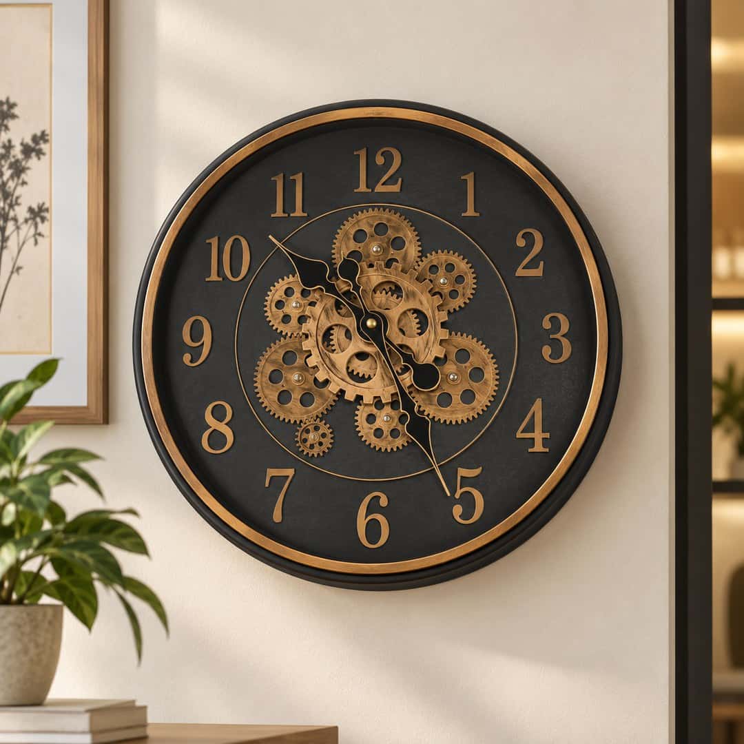 Black Copper Gear Wall Clock