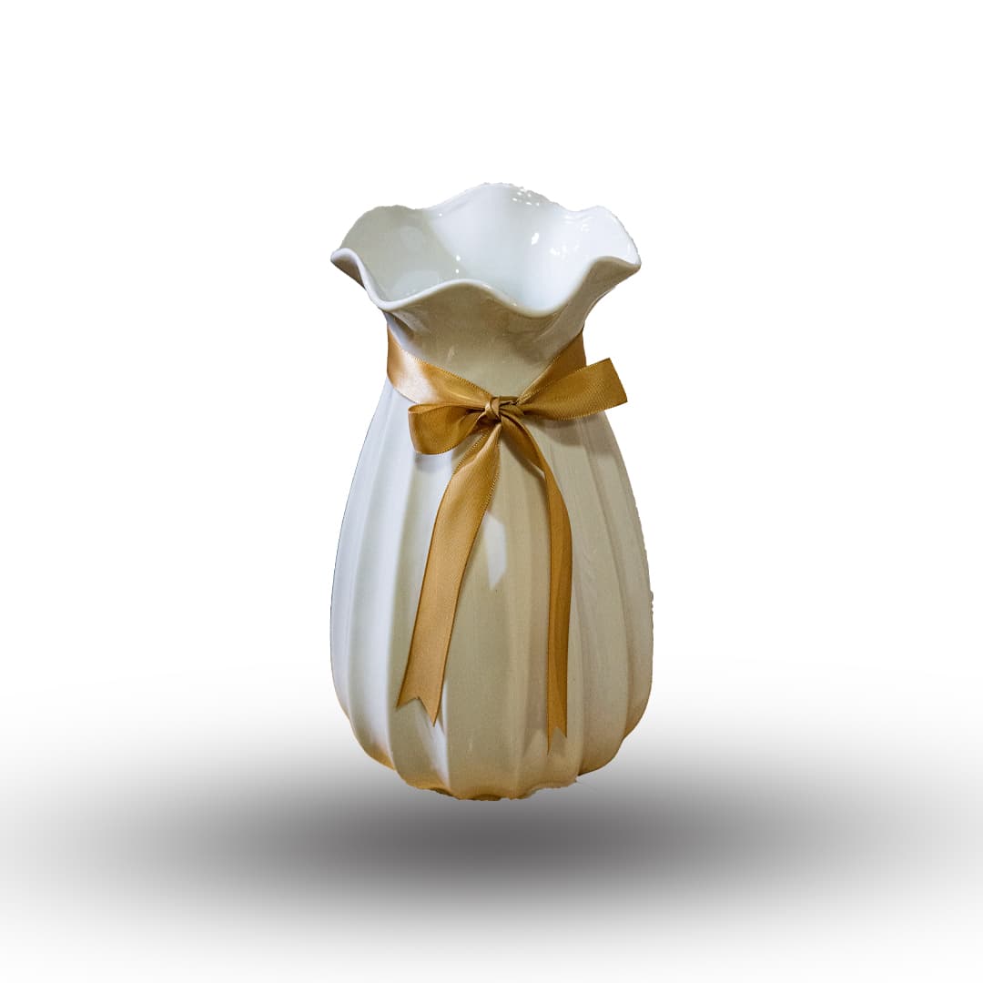 White Pearl Bow Vase image 1