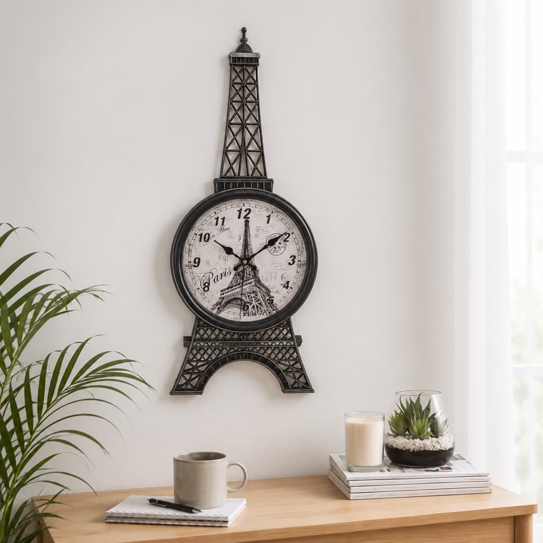 Black Eiffel Tower Paris Wall Clock image 1