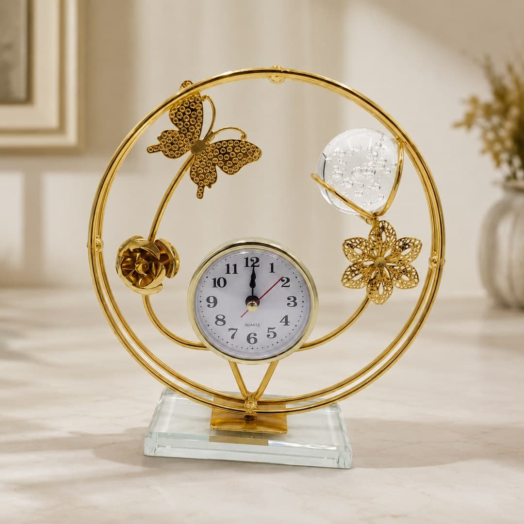 Golden Floral Table Clock image 1