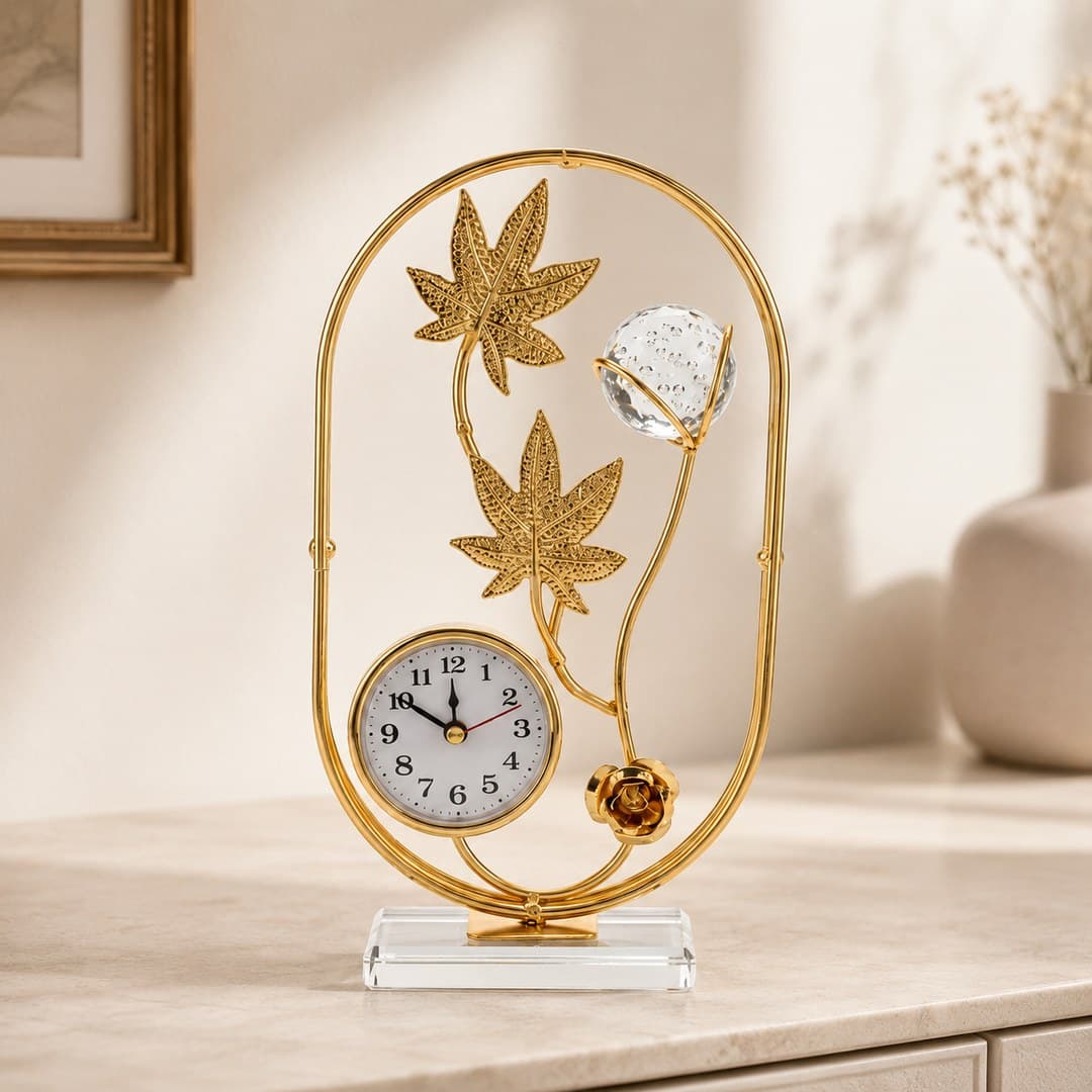 Golden Botanical Table Clock image 1