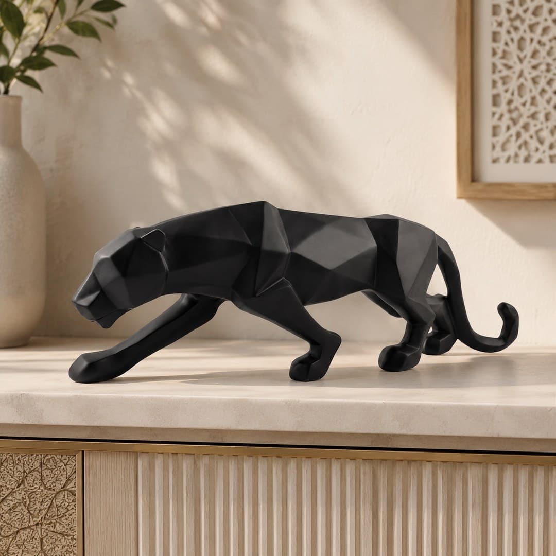 Black Geometric Panther Sculpture image 1