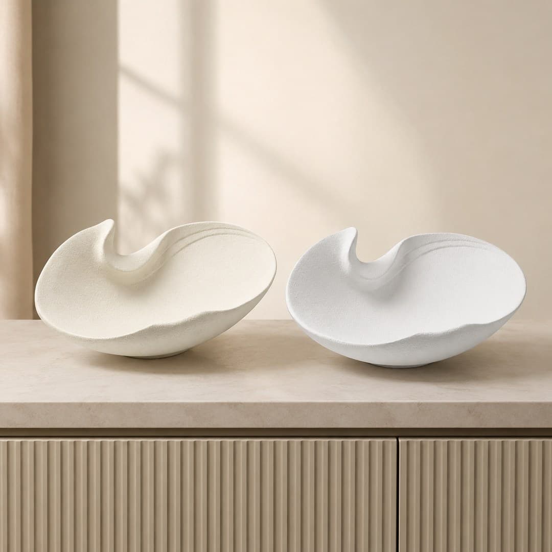 White Sculptural Ceramic Bowl Set image 1