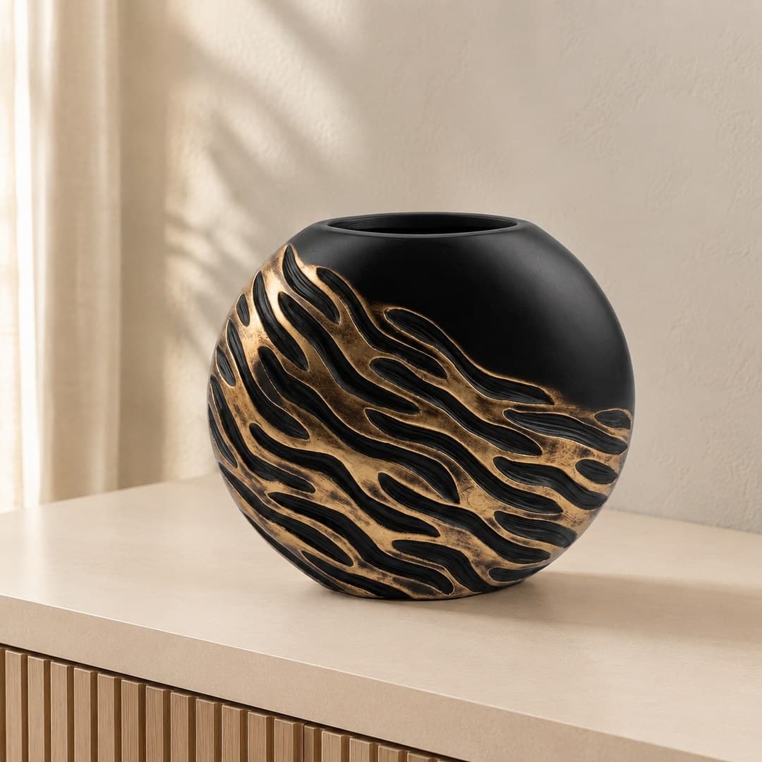 Black Bronze Pattern Round Vase image 1
