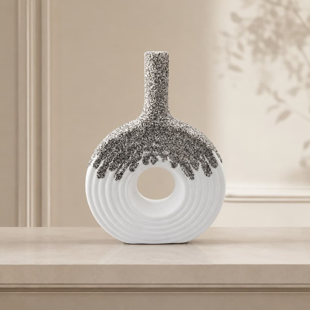 White Pebble Texture Ceramic Vase image 1