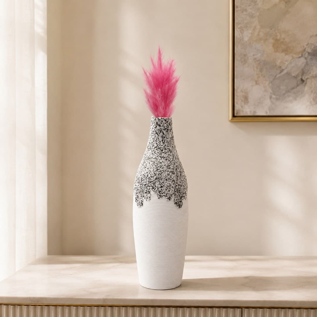 Pink Plume White Ceramic Vase image 1