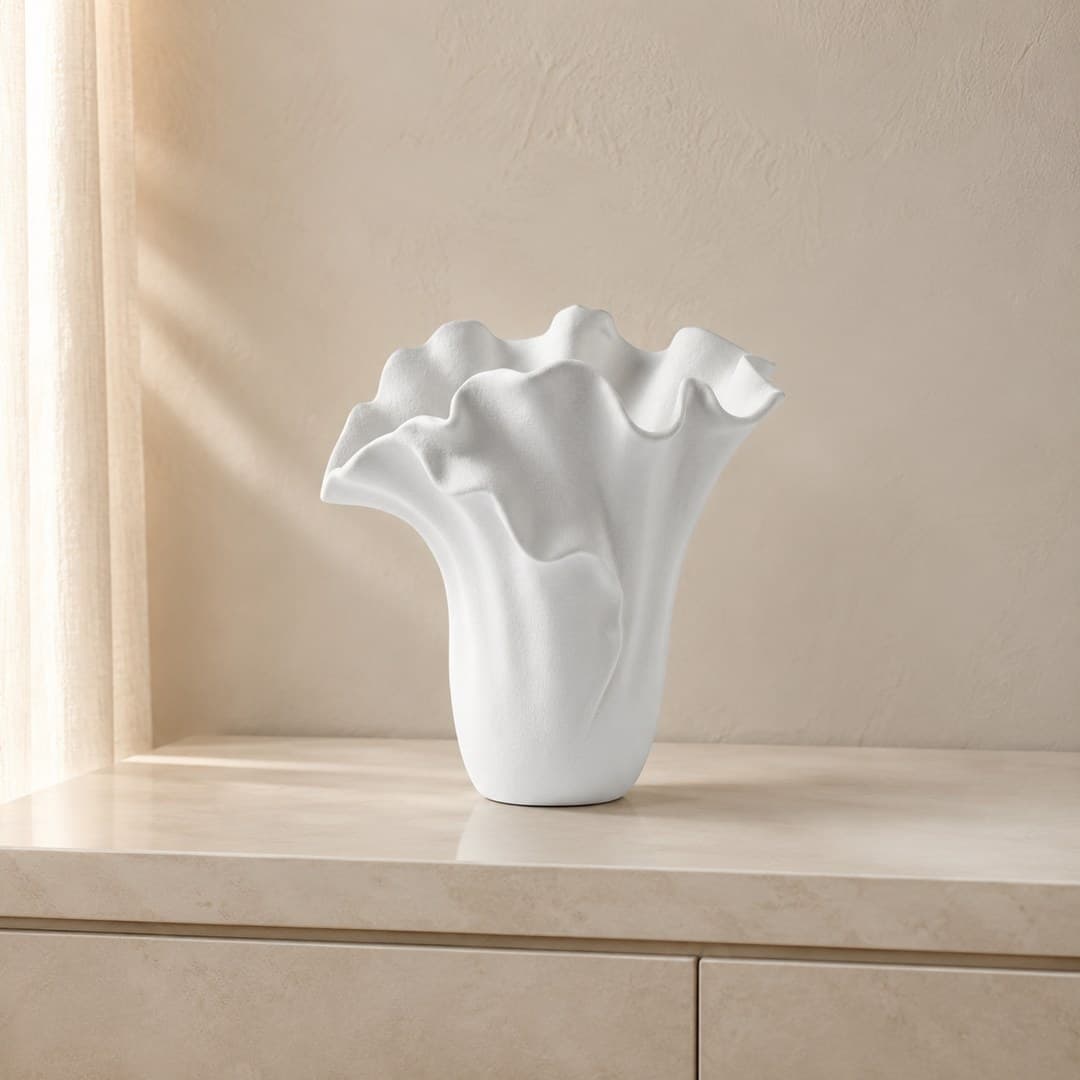 Wavy White Ceramic Vase image 1