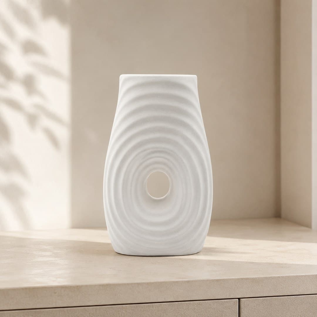 Rippled Ivory Decorative Vase image 1