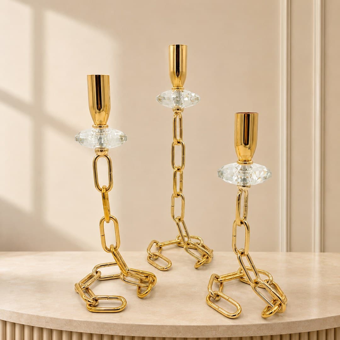 Gold Chain-Link Candleholder Set image 1