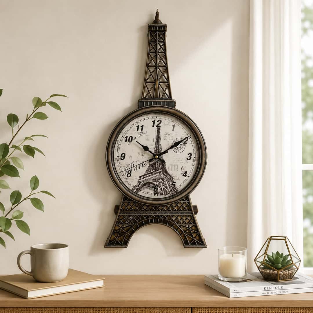 Antique Bronze Eiffel Tower Paris Wall Clock