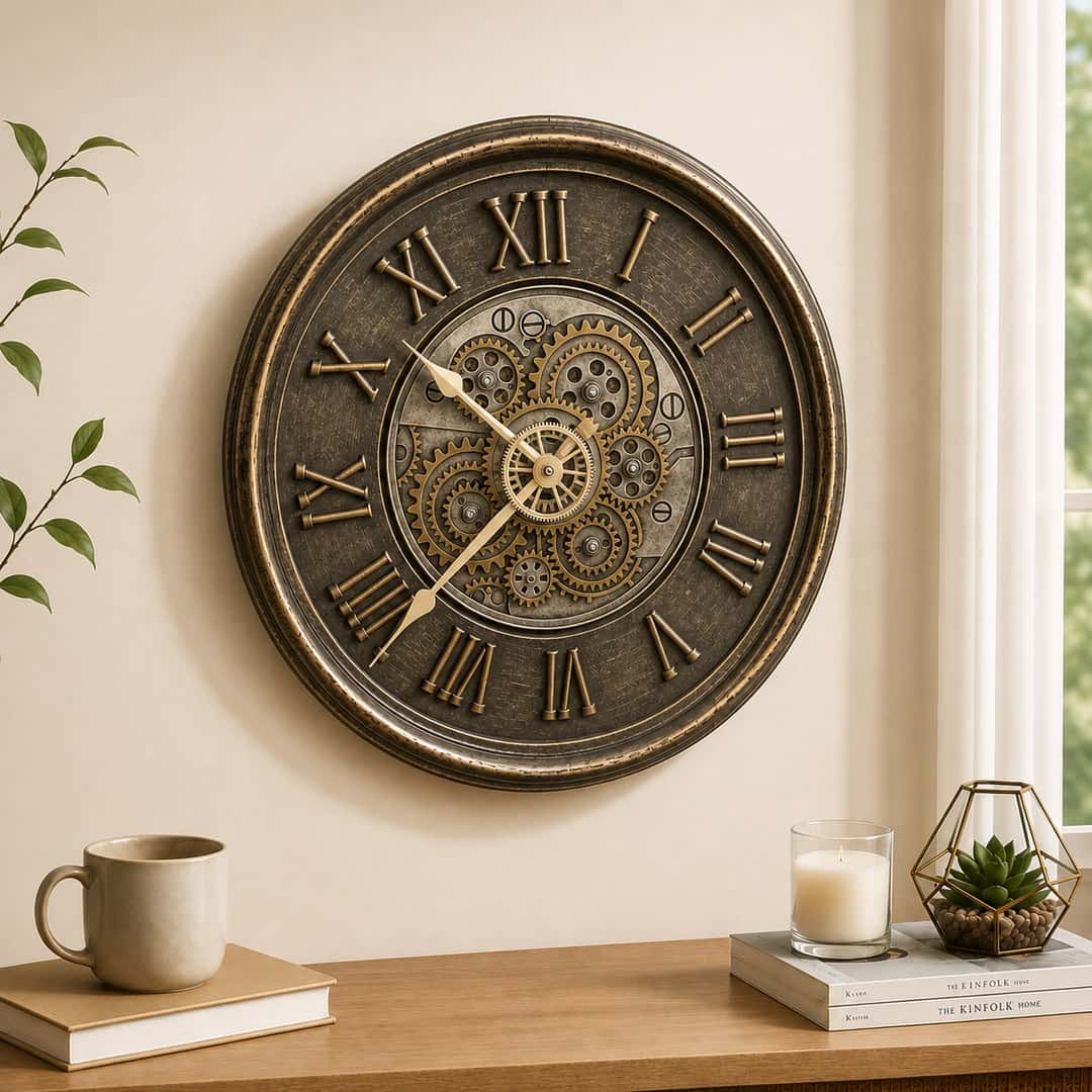 Antique Gear Roman Numeral Wall Clock