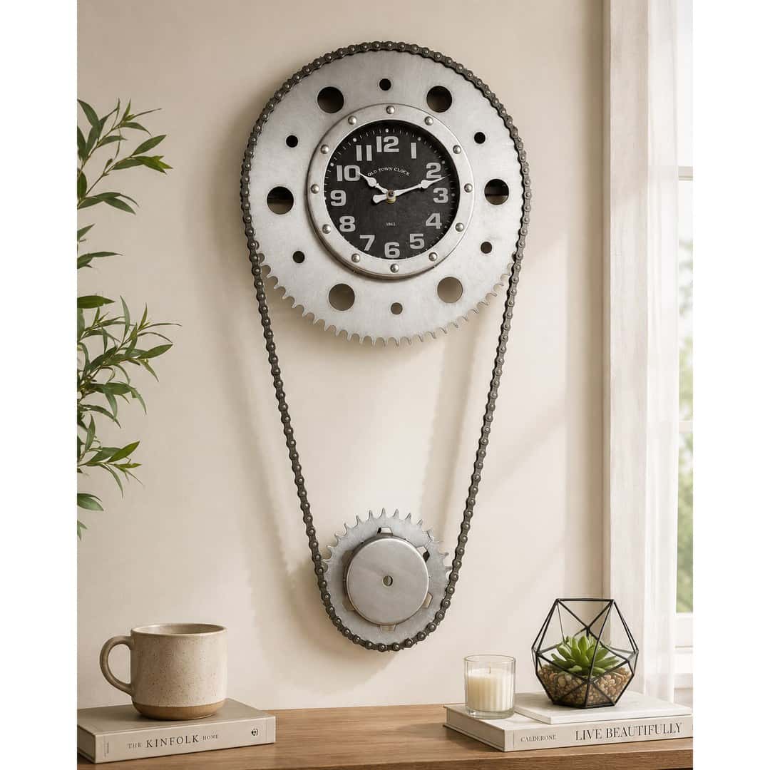 Industrial Chain Gear Pendulum-Style Wall Clock