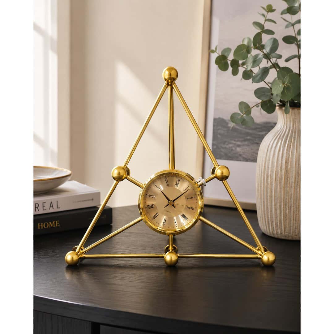 Gold Geometric Triangle Table Clock