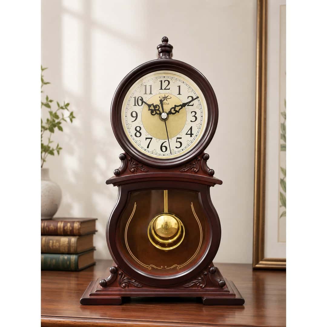 Classic Brown Pendulum-Style Table Clock