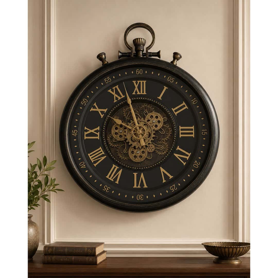 Antique Gold Pocket-Watch Gear Wall Clock