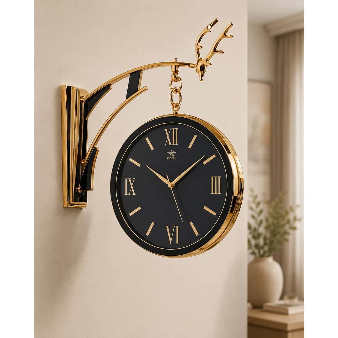 Double-Sided Gold Station Wall Clock