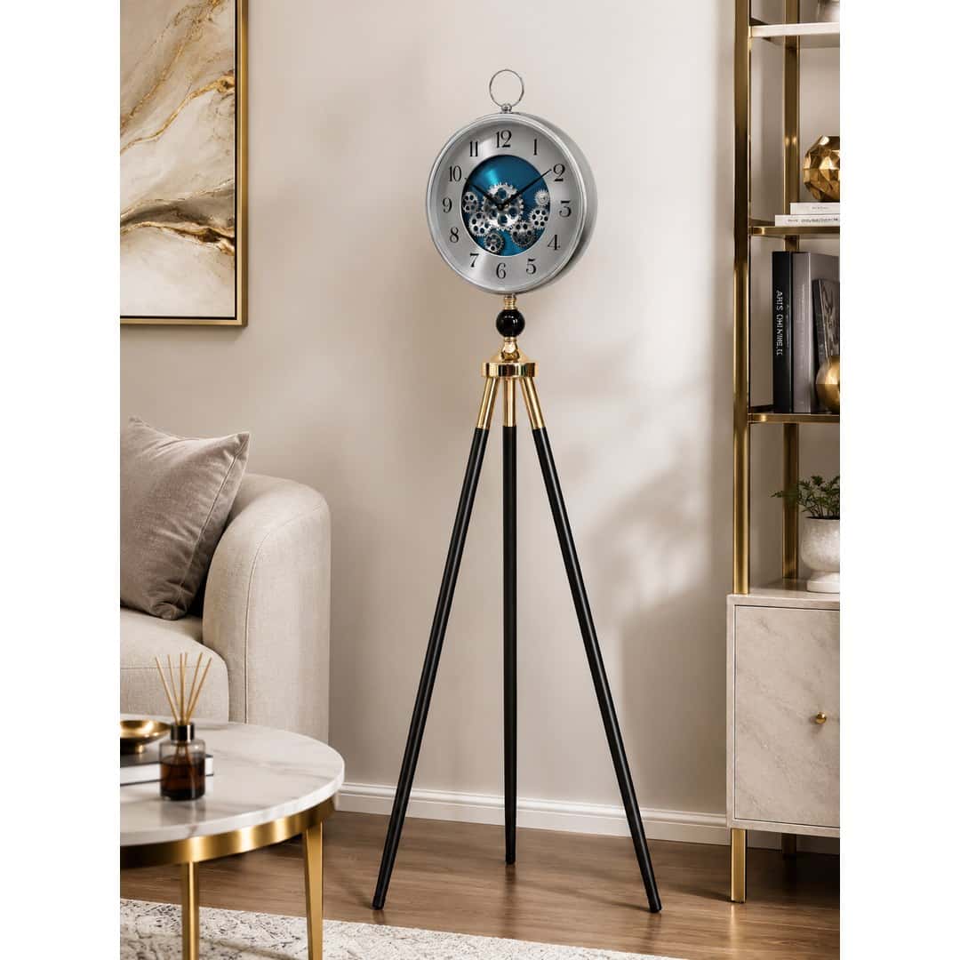 Tripod Floor Clock with Exposed Gears